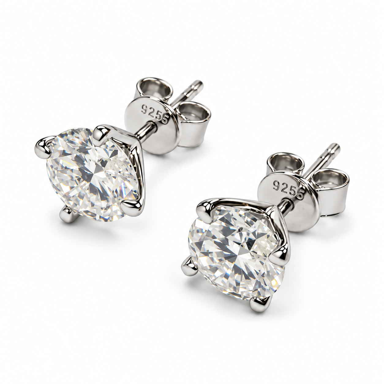 925 Sterling Silver Round Cut Solitaire Stud Earrings