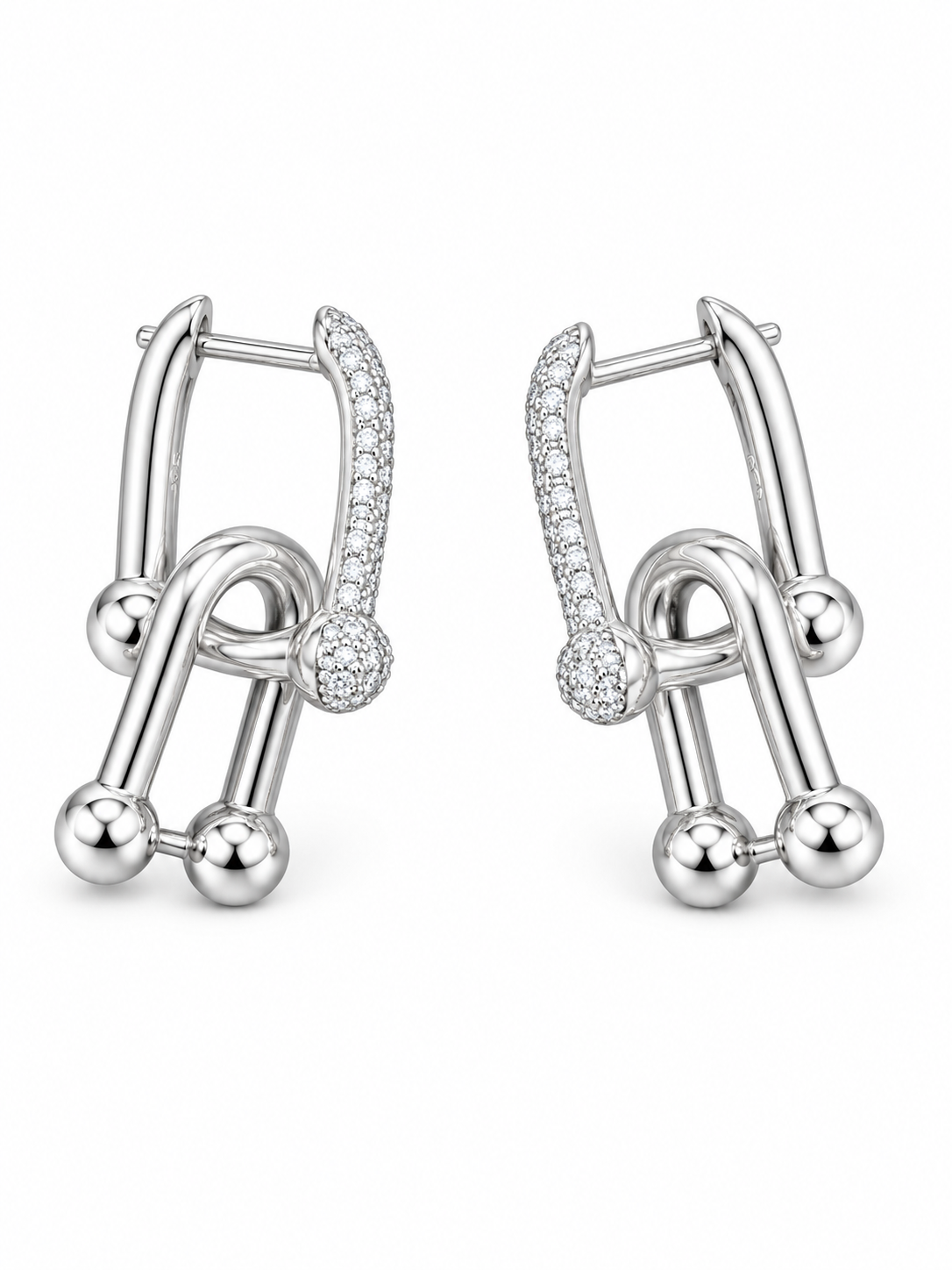 Pavé Accent Double Link Drop Earrings in Silver Tone
