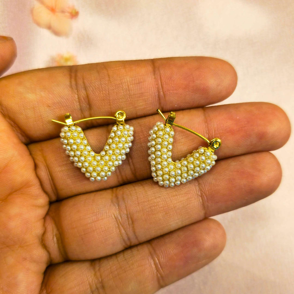 Raha Pearl Heart Orbit Earrings — view 3
